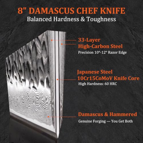 8-Inch Japanese Damascus Chef Knife - High Carbon Stainless Steel, 67 Layers