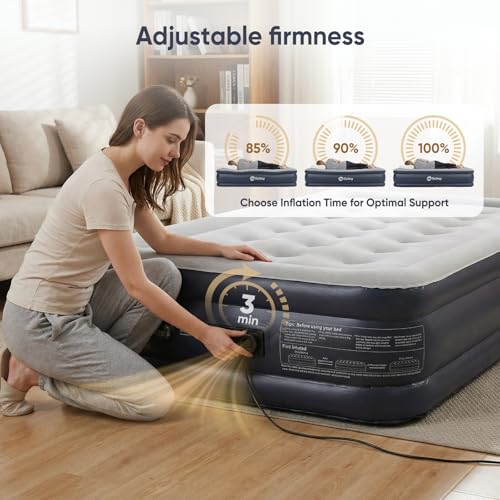 Sekey Twin Air Mattress with Built-in Pump - Grey, 16-Inch Raised Bed