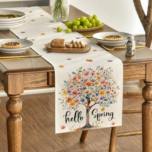Artoid Mode Bloom Flower Tree Spring Table Runner 13x72 Inch Beige Home Decor