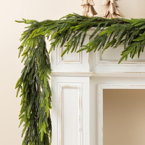 Glitzhome 2 PCS 6FT Christmas Norfolk Pine Garlands, Faux Real Touch