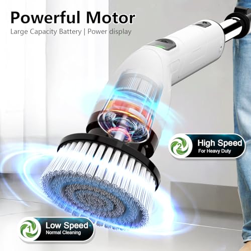 TUYU Black Electric Spin Scrubber with 4 Replacement Heads, Waterproof Bathroom Cleaning Tool