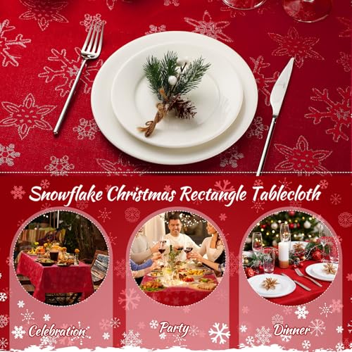 Tegeme Red Snowflake Christmas Tablecloth 60" x 108" Rectangular Winter Decor