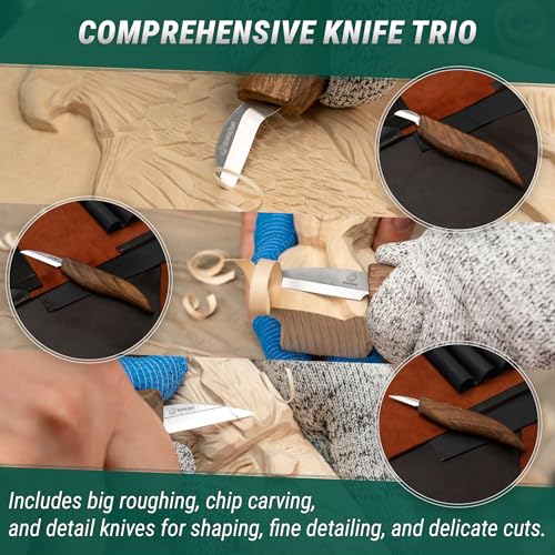 BeaverCraft Wood Carving Knife Set Deluxe S15X with Leather Case