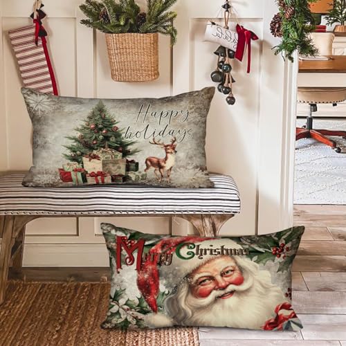 Lanpn Green 20x12 Inch Christmas Lumbar Pillow Covers Set of 4 Holiday Decor
