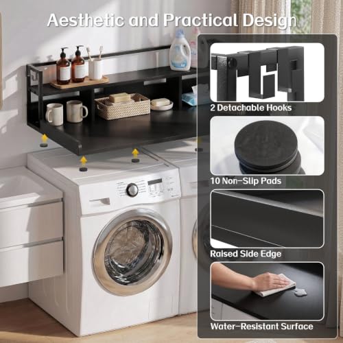 2-Tier Laundry Countertop with Hooks - 54 x 27.5 Inches, Black Finish
