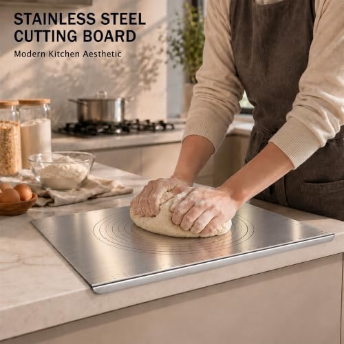 304 Stainless Steel Cutting Board with Lip - 19.7 x 15.7 Inches, Stable & Heat Resistant