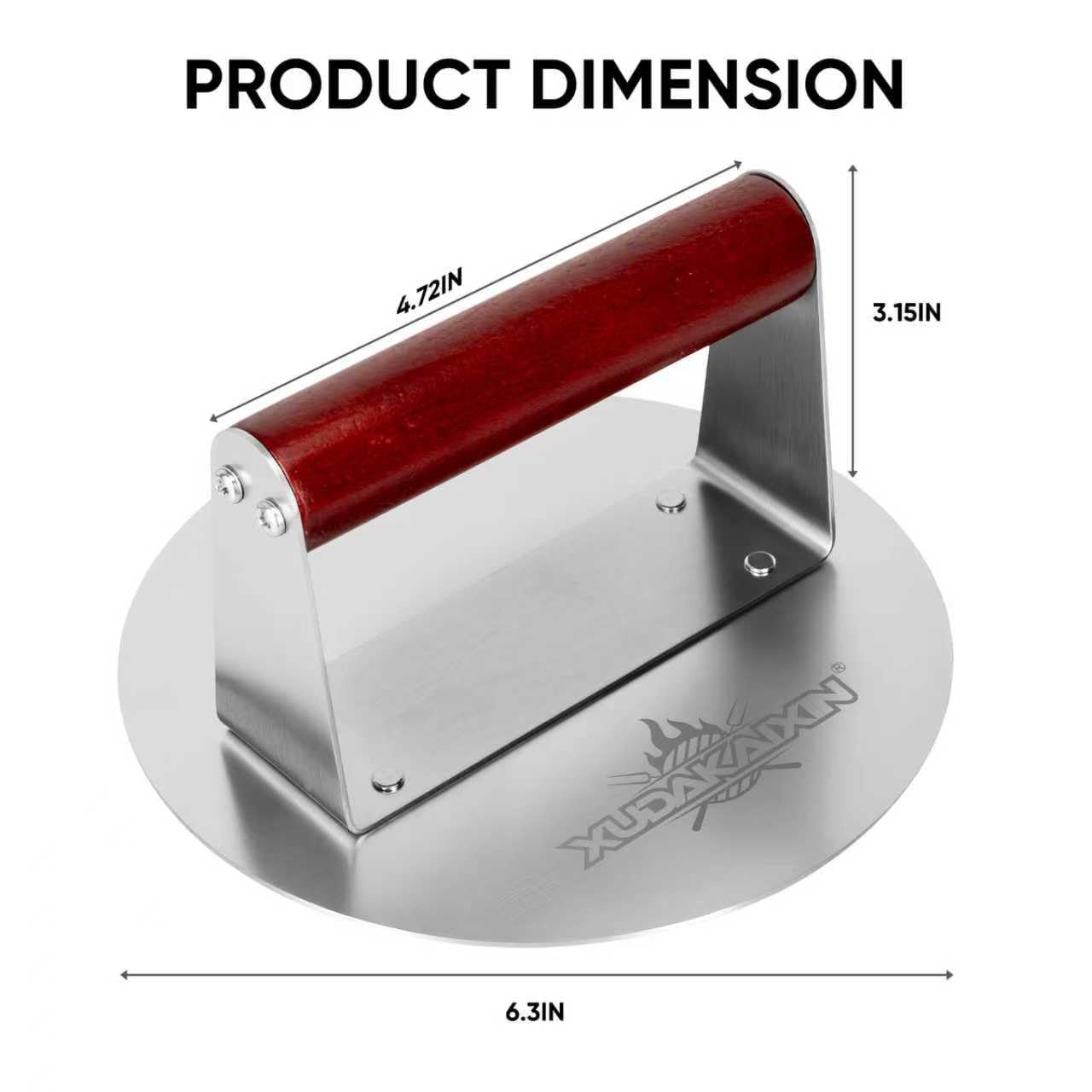 XUDAKAIXIN Stainless Steel Smash Burger Press 6.3",Hamburger Smasher Tool,BBQ Griddle Accessories for Hamburger, Steak, Meat,Perfect for Blackstone, Camp Chef, & Indoor Griddles (Round)