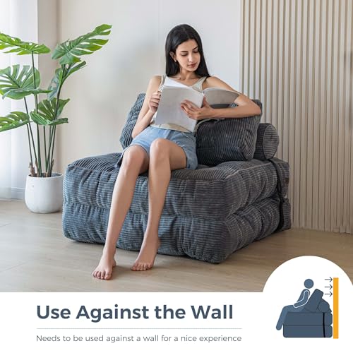 MAXYOYO Dark Grey Folding Sofa Bed with Pillow - Convertible Chair & Bed for Small Spaces