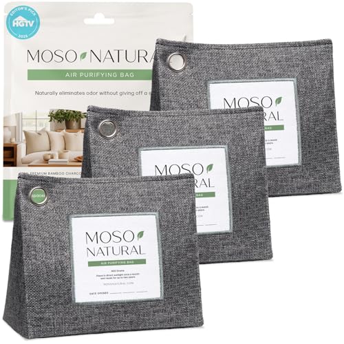 Moso Natural Air Purifying Bag 600g Pack of 3 - Bamboo Charcoal Odor Absorber for Large Spaces