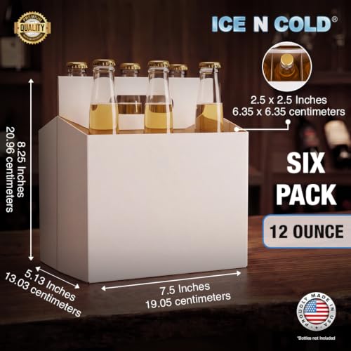 Ice N Cold 6-Pack Cardboard Carrier - White, 150 Count, Fits 12oz Bottles
