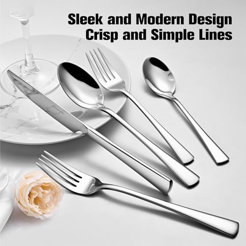 Silverware Set for 8 - 40-Piece Forged Stainless Steel Flatware with Mirror Finish - Dishwasher Safe