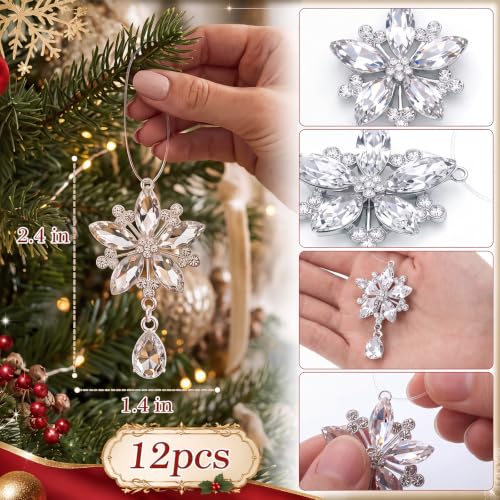Romooa 12 Pcs Crystal Snowflakes Ornaments for Christmas Tree – Includes 12