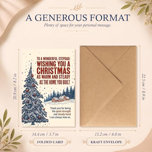 Christmas Gift Card for Stepdad - Winter Cabin Holiday Note Card with Envelope