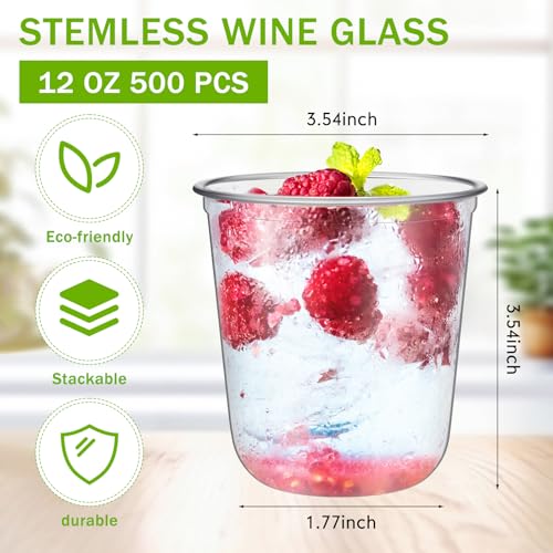 Clear Plastic 12oz Disposable Wine Glasses - 500 Pack, U-Shaped for Parties