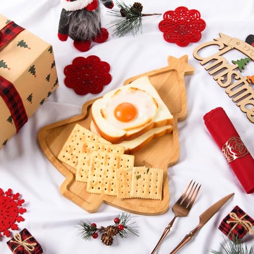 AWIZOM Christmas Tree Wooden Serving Tray Bamboo Platter Snack Cheese
