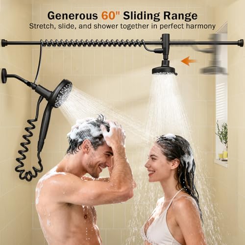 Black Dual Shower Head with Magnetic Handheld & 10 Modes - Double Shower System