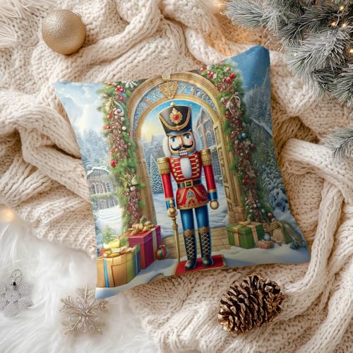 HOMETITUTE Set of 2 Christmas Nutcracker Throw Pillow Covers 18x18