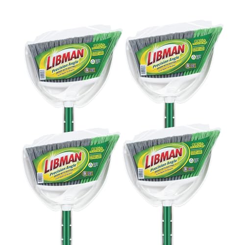 Libman Commercial Precision Angle Broom with Dustpan - 11-Inch, Green & White, Pack of 4