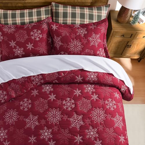 WDCOZY Snowflake California King Size Christmas Quilt Bedspread Set with 2 Pillow Shams