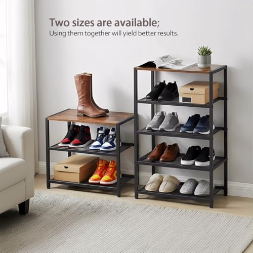 5-Tier Narrow Shoe Rack with Wood Top - 17 x 10.24 x 31.71 Inches, Black Metal Storage Organizer