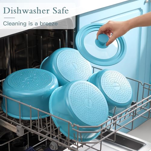 Nonstick Cookware Set 21 Pcs with Detachable Handles - Light Blue Gradient