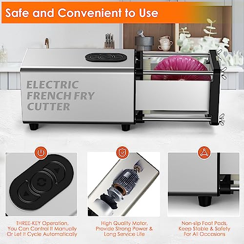 Electric French Fry Cutter with Interchangeable Blades - Silver