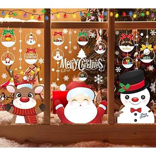 MISS FANTASY Christmas Window Clings Decorations 10 Sheets Large Merry Snowflake Window Stickers Decals for Glass Double Sided Christmas Decorations for Home Office School Classroom