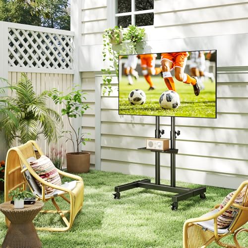 Mobile TV Stand with Mount for 32-83 Inch TVs - Adjustable Floor Cart with Locking Wheels