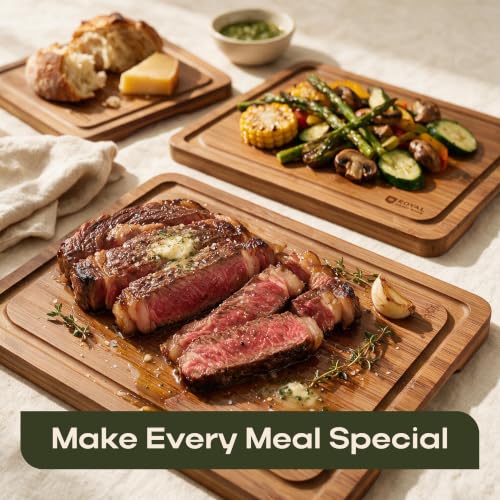 Carbonized Bamboo Cutting Board Set - 3-Piece Kitchen Chopping & Serving Boards with Juice Grooves