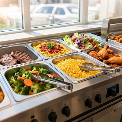 1/2 Size Stainless Steel Hotel Pans with Lids - 4 Pack, 4 Inch Deep, Commercial Food Storage & Catering
