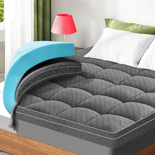 Twin XL Memory Foam Mattress Topper with Gel & Down Alternative Layer - Gray