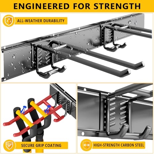 Garage Tool Organizer Wall Mount with 6 Adjustable Double Hooks - 48in Heavy-Duty Storage System