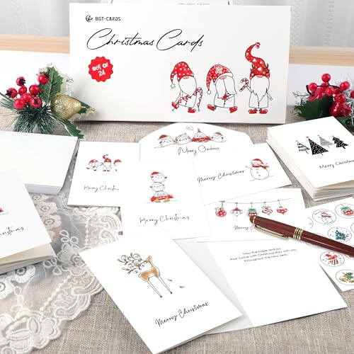 Christmas Cards - Pack of 24, 6 Assorted Designs Merry Christmas Cards with Envelopes - Bulk Boxes card - Perfect to Send Warm Holiday Wishes to Friends and Family - 4" x 6"
