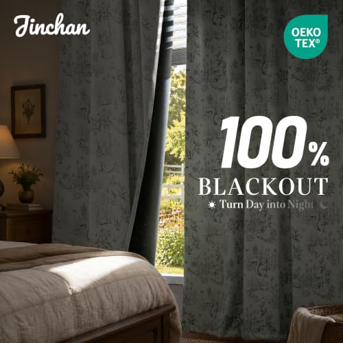 jinchan 50"W x 84"L Green Blackout Curtains Pack of 2 Woodland Back Tab