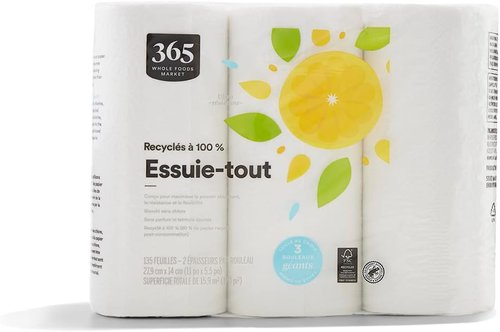 365 by Whole Foods Market Jumbo Paper Towels - 100% Recycled, Ultra-Strong, 135 Sheets per Roll (3 Count)