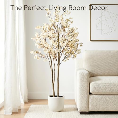 RyddeligHome White Artificial Cherry Blossom Tree with Lights - 6ft Indoor Decor