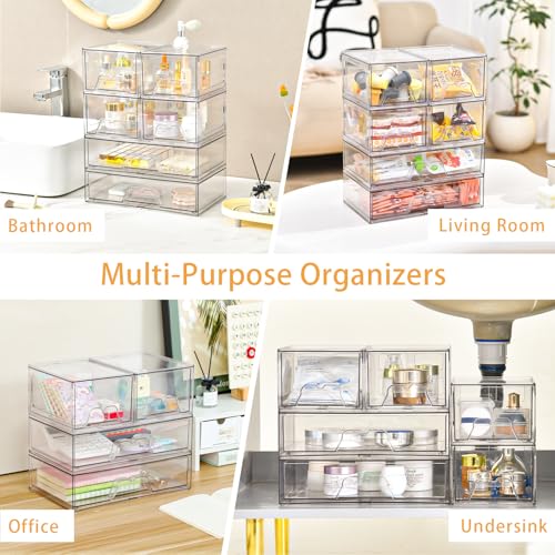 Stackable Clear Acrylic Makeup Organizer Drawers - 2 Middle + 2 Wide
