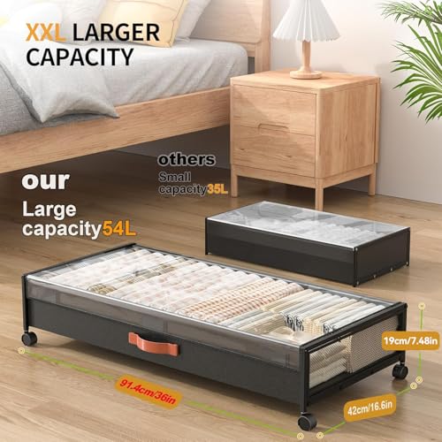 Black 36-Inch Under Bed Storage Containers with Wheels - 2 Pack