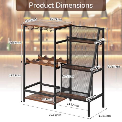 Large Versatile Liquor Stand for Home Bar - 3-Tier Floor Wine & Whiskey Rack with Glass Holder