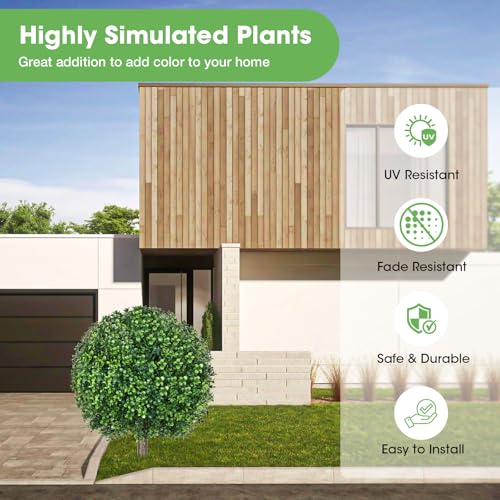 Artificial Boxwood Topiary Outdoor Plants 25.6 Inches - 2 Pack, Realistic Bushes for Garden & Patio