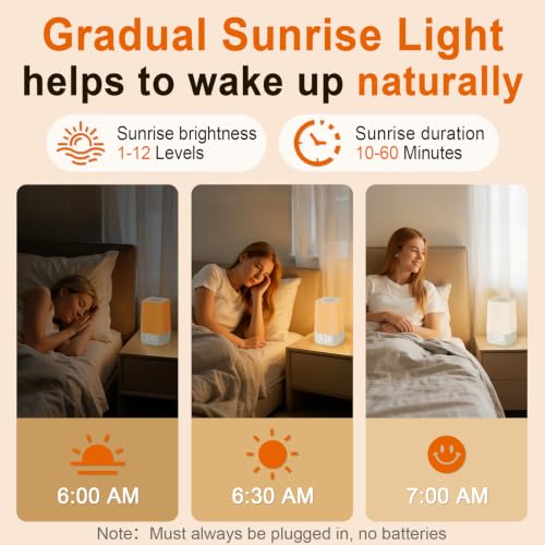 White Sunrise Alarm Clock with Sound Machine, Gentle Wake Light for Bedroom - 3.74 x 3.74 x 7.08 Inches