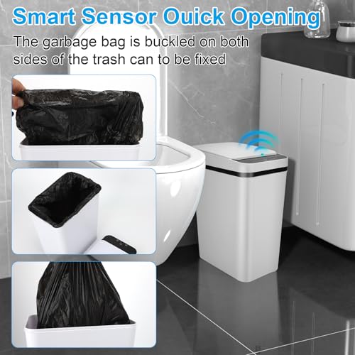 QSFWCSM 2 Pack Touchless Bathroom Trash Cans White - Smart Sensor Lid
