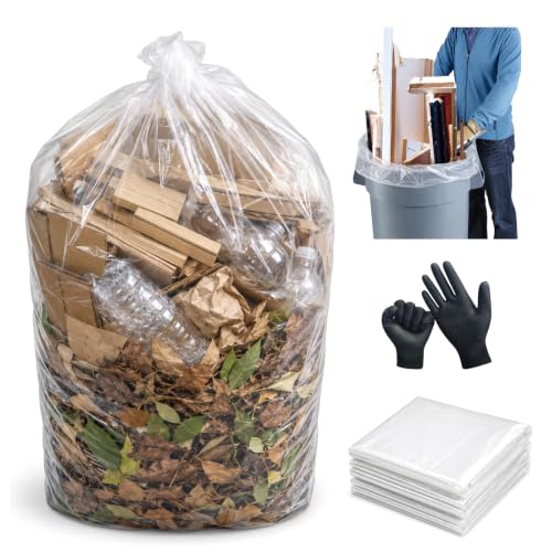 Clear 6 Mil Heavy Duty Contractor Trash Bags - 50/55/60 Gallon, 20 Pack - Variation: Clear-6 Mil