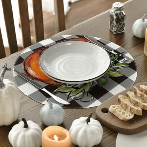 Artoid Mode Buffalo Plaid Pumpkin Round Placemats 14" Set of 4 Black/Orange