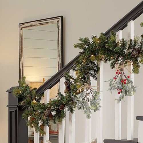 Dahi 2Pcs Christmas Artificial Mistletoe Ornament with Berries White/Red — Hanging Mistletoe Decorations