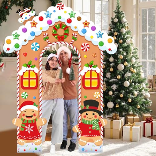 Sereliy Ginger.House Christmas Gingerbread Door Decorations - Holiday Photo Backdrop