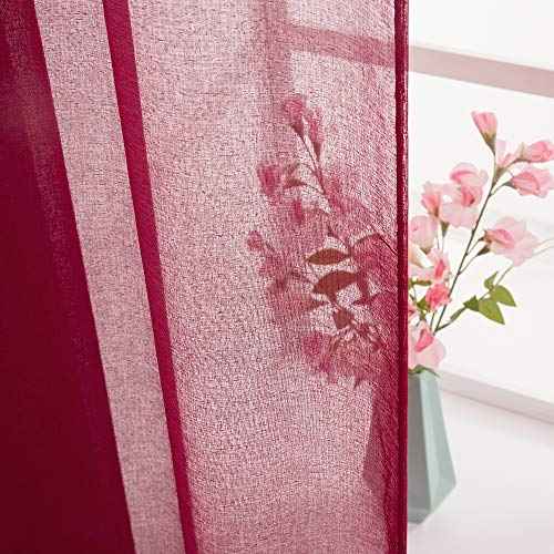 MIULEE Solid Burgundy Kitchen Sheer Valance for Christmas Linen Look Window Curtain, Living Room Windows Voile Valance Rod Pocket 1 Panels (60" W x 18" L), Burgundy Red