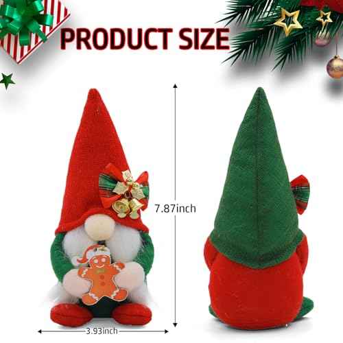 Set of 2 Christmas Gnomes Plush Decorations - Handmade Nordic Tomte Gnome Figures with Gingerbread & Tree Ornaments - Swedish Red Green Gnomes for Home, Office, and Holiday D?cor
