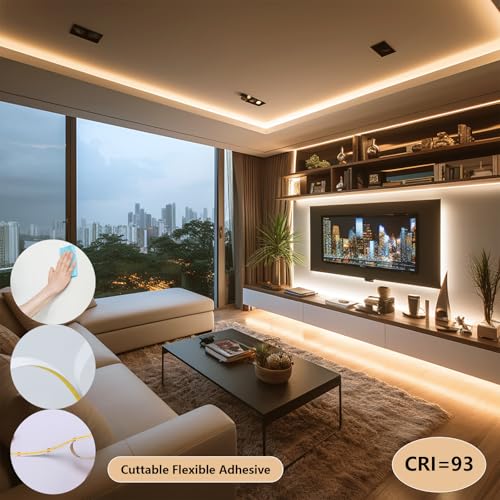 24V COB LED Strip Lights 65.6ft CRI 93, Cuttable, No Waterproof, Warm White