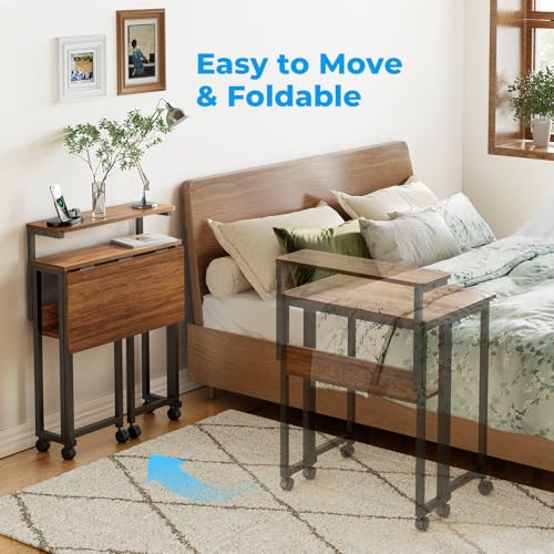 GreenForest Folding Desk with Adjustable Monitor Stand - Walnut, 24.8 Inch